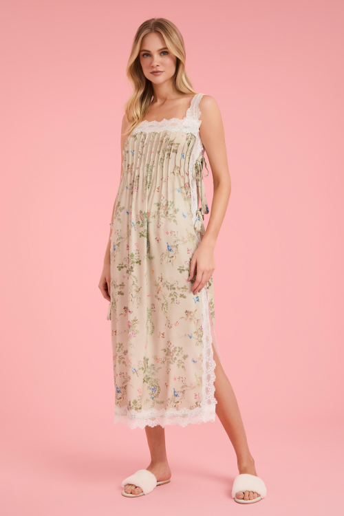 Camisola Longa Pregas Pássaros Viscose