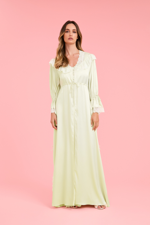Robe Longo Cetim Maternidade Verde