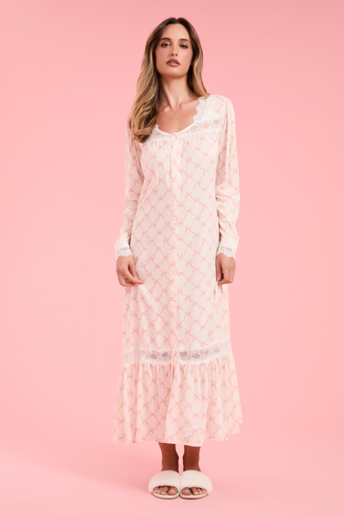 Camisola Manga Longa Laços Bicolor Off E Rosa