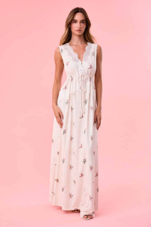 Camisola Longa Botões Flowery Malha Fria