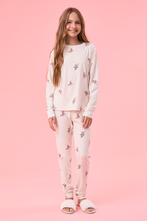 Pijama Punho Kids Flowery Malha Fria