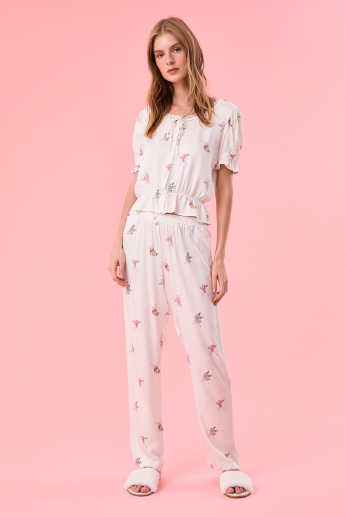 Pijama Manga Curta Flowery Viscose