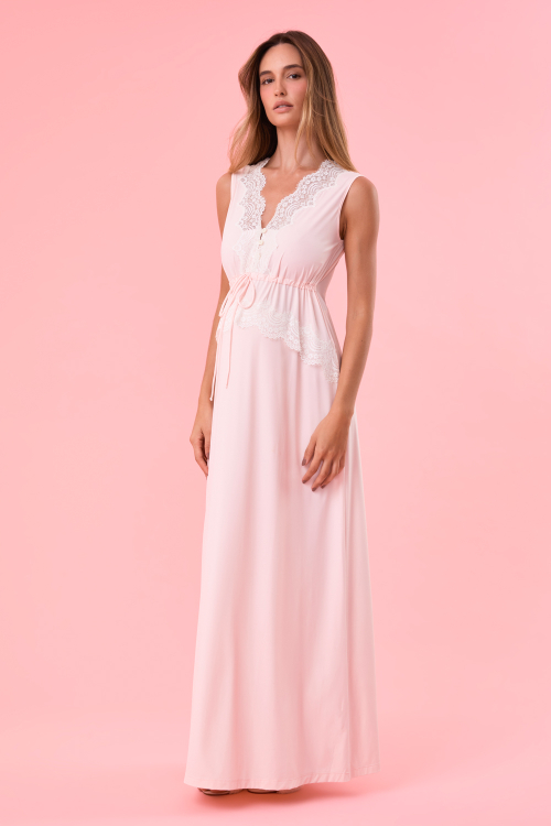 Camisola Longa Botões Malha Fria Lisa Rosa Claro
