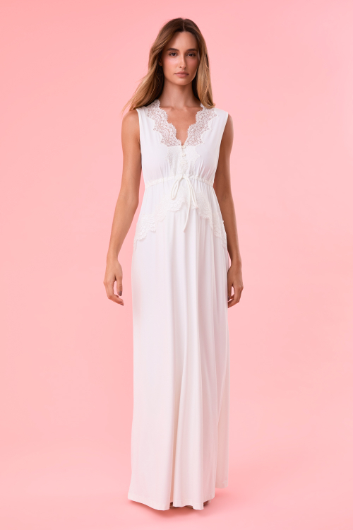 Camisola Longa Botões Malha Fria Lisa Off White