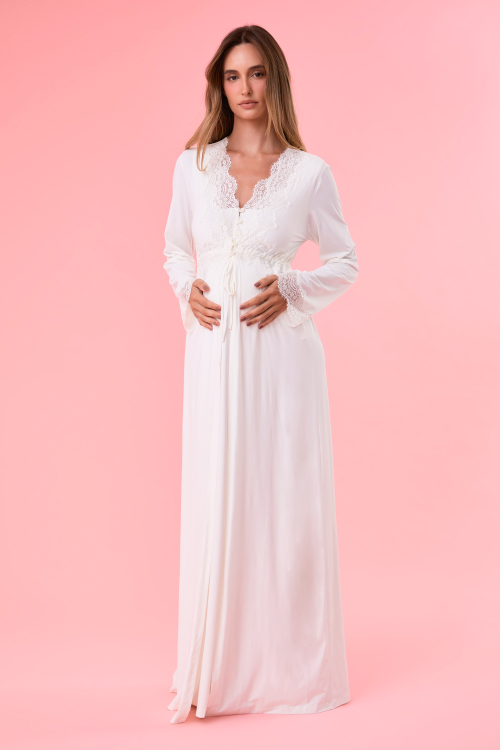 Robe Longo Botões Malha Fria Off White