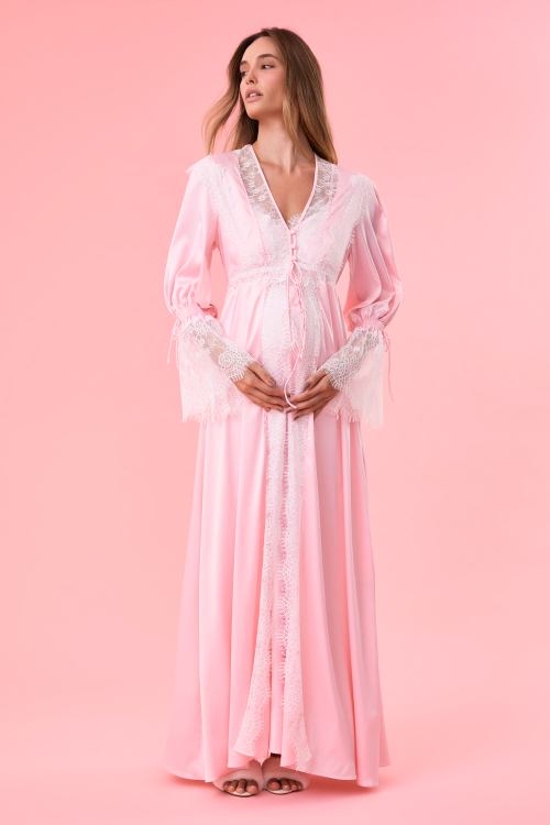Robe Longo Botões Cetim Rosa Claro
