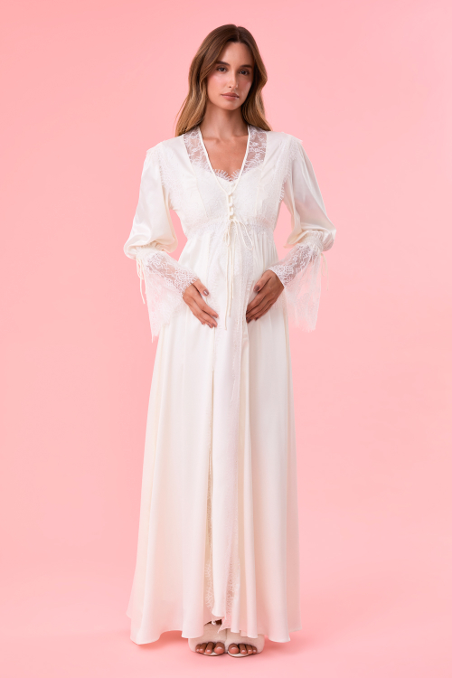 Robe Longo Botões Cetim Off White